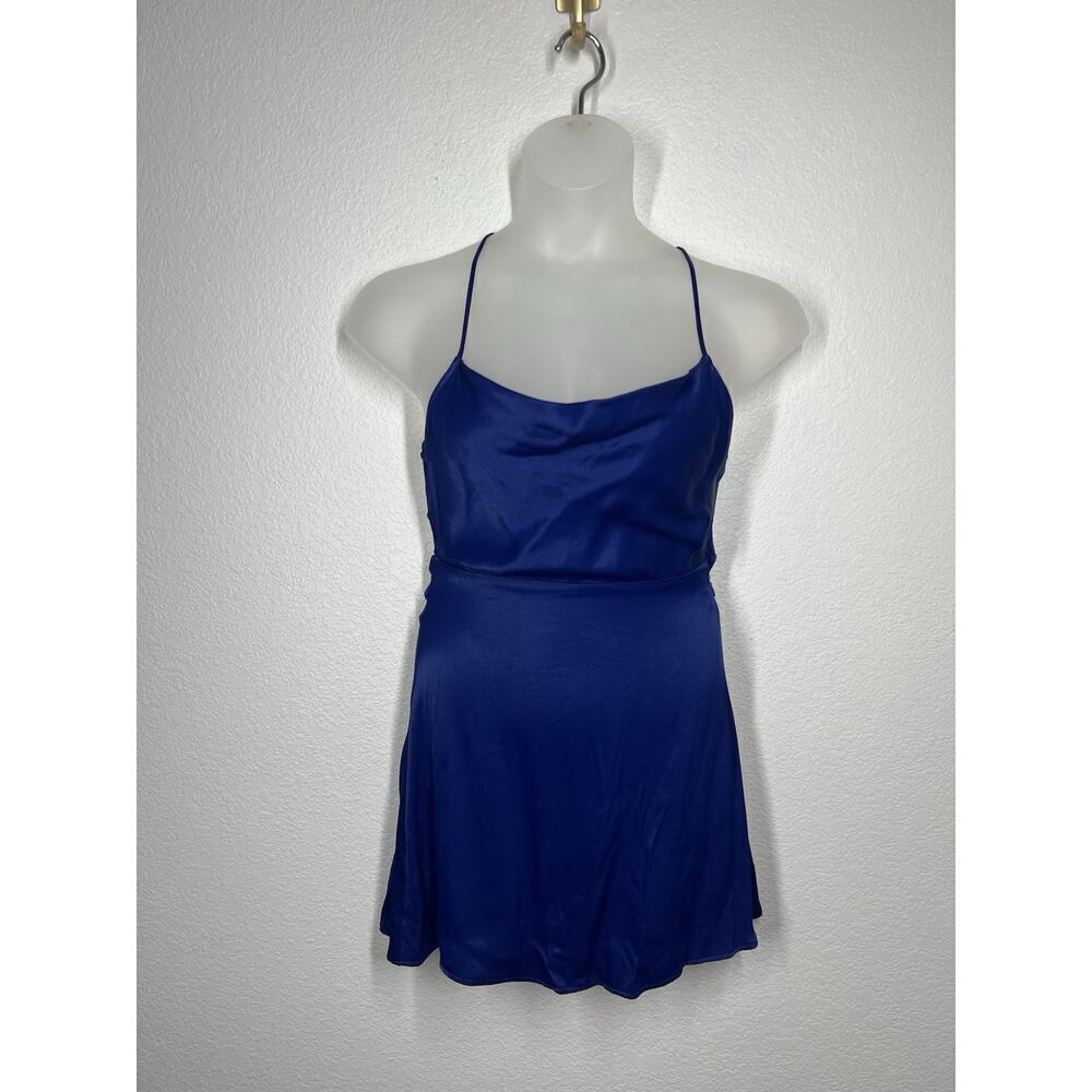 Zara Blue Satin Tie Backless Mini Dress Small